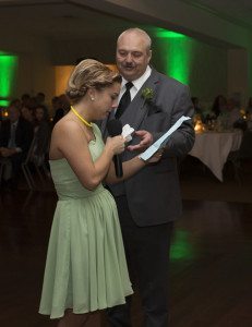 Maid of honor was given a handkerchief by her Dad during her speech.